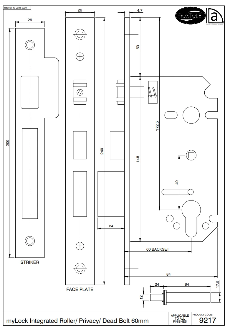 Austyle - MyLOCK Security Entrance Euro Lock - Roller, Privacy & Deadbolt B60mm - Image 3