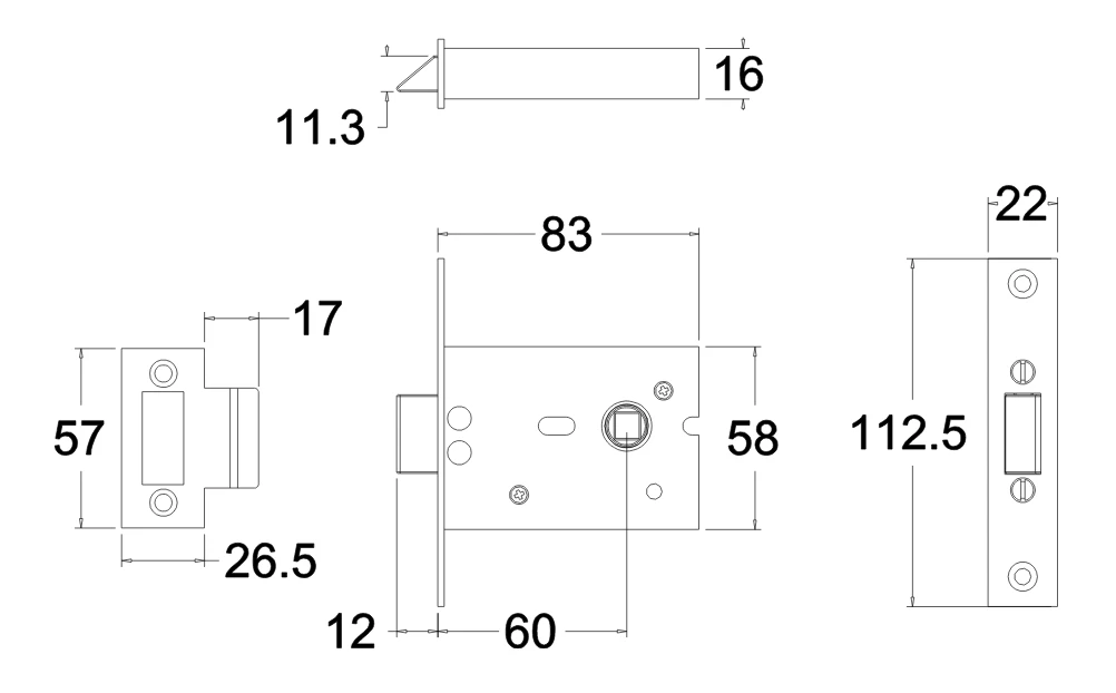 Jacksons JM60 & JM60R - Squared Mortice Latch B60mm - Rebate Available - Image 2